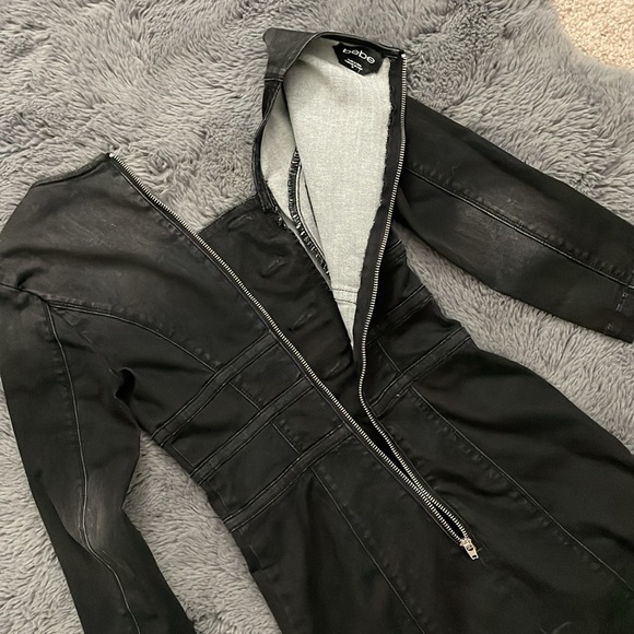 Bebe Black Stretch Denim Doublebreasted Button Minidress - Picture 5 of 12